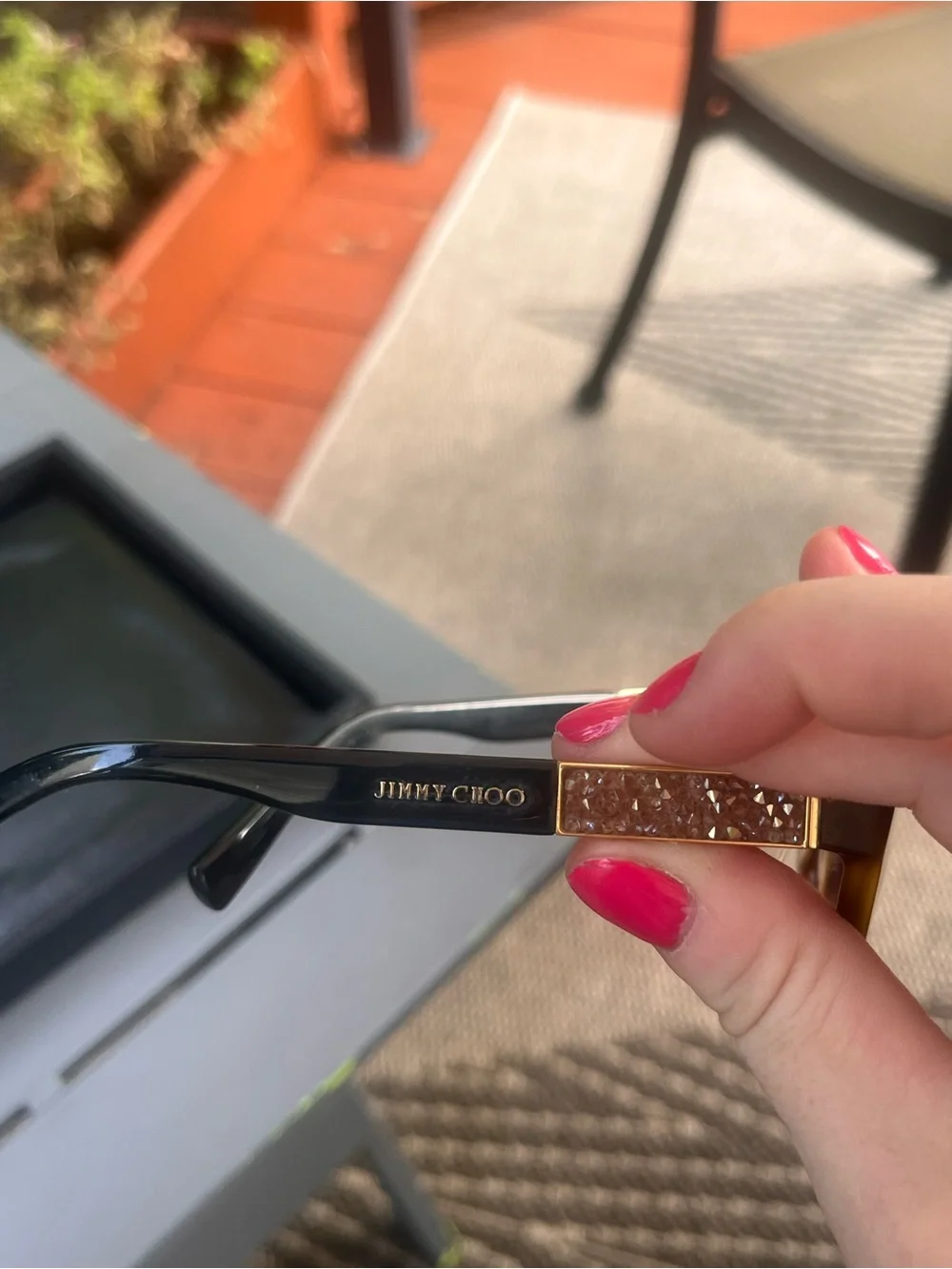 Jimmy Choo Brown Tortoise Eyeglasses w/ Crystal Gold Detail + Case